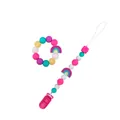 Rainbow silicone baby teether ring and pacifier clip set in candy color finish - Rose Red