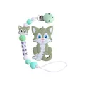 Massaggiagengive in silicone verde e bianco con husky e clip in legno per ciuccio - Combinazione Massaggiagengive Volpe Verde e Catenella