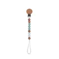 Baby pacifier clip with natural beech wood beads and soft green silicone accents - Light Green