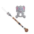Grey elephant silicone teether with colorful beaded baby pacifier clip set - Gray