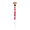Pink silicone and beech wood baby pacifier clip with leopard print beads for teething - Pacifier Clip / Pink
