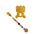 Yellow elephant silicone teether with personalized wooden baby pacifier clip chain - Turmeric