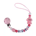 Pink elephant pacifier clip with silicone beads and BABY letter charms for infant - Single Pacifier Chain / Pink Pacifier Clip