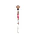 Pink and white silicone beads with beech wood pacifier clip for baby teething toys - Watermelon red