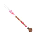 Attache-tétine bébé éléphant rose en silicone avec perles colorées et cubes BABY en bois - Rose