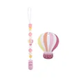 Pink hot air balloon silicone teether set with matching pacifier clip for infants - Pink Jewelry Set