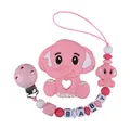 Pink elephant silicone teether with matching personalized BABY pacifier clip chain - Pacifier Chain And Teether Set / Pink Jewelry Set