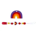 Rainbow silicone baby teether toy with colorful beaded pacifier clip in purple and red - Red