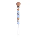 DIY beech wood baby pacifier clip with leopard print silicone beads and blue accents - Pacifier Clip / Blue