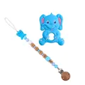 Himmelblauer Silikon-Elefant-Beißring und personalisierte Schnullerkette mit Holzperlen - Blau