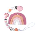 Pink and orange silicone rainbow teether with a custom BABY name pacifier clip set - Pink
