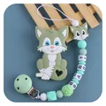Grüne Silikon Schnullerkette mit Fuchs Beißring und BABY Buchstaben Perlen - Set mit grünen Zirkonia