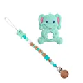 Silikon Beißring Set Cartoon Elefant mit Schnullerkette für Babys mintgrüne Farbe - Grün