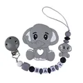 Gray and black elephant baby teether with matching silicone beaded pacifier clip chain - Pacifier Chain And Teether Set / Grey Set