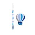 Blue hot air balloon silicone baby teether set with matching pacifier clip and beads - Blue Set