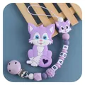 Lila Silikon Fuchs Beißring mit BABBY Buchstaben Perlen Schnullerkette für Babys - Violettes Schmuckset