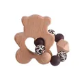 DIY baby teether set with bear wooden ring and leopard silicone beads in brown - Teething Gelatin / Coffee