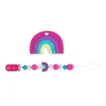 Set dentizione neonato arcobaleno in silicone con catenella portaciuccio colorata - Rosa Rossa