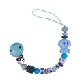 Blue elephant silicone pacifier clip with gray beads and white BABY letter cubes - Blue Pacifier Clip