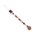 Purple silicone elephant teething clip with wooden baby letter beads and pacifier chain - Burgundy