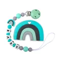Green and mint silicone rainbow teether with a personalized BABY beaded pacifier clip - Green