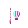 Pink cartoon hot air balloon silicone baby teether with colorful pacifier clip chain - Rose Red Set