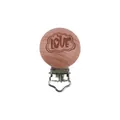 Natural beech wood pacifier clip with laser-engraved LOVE design and metal clamp - LOVE