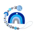 Blue and grey silicone baby teether rainbow pendant with a matching clip-on pacifier chain - Blue