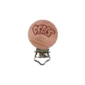 Beech wood baby pacifier clip featuring engraved Peace text with durable metal clasp - PEACE