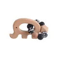 Elephant beech wood baby teether with black silicone and leopard print beads - Teething Gelatin / Black