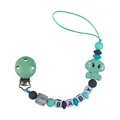 Silicone baby pacifier clip with mint green elephant charm and letters baby beads - Green Pacifier Chain
