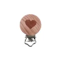 Natural beech wood pacifier clip with heart engraving and durable metal fastener - Heart