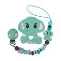 Mint green elephant silicone teether and pacifier clip with BABY letter beads - Green Zirconia Set