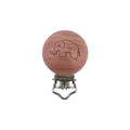 Natural beech wood pacifier clip with elephant engraving and silver metal fastener - Elephant