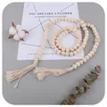 Smiling wooden bead curtain tieback with cotton tassel for boho nursery decor - Smiley Face Long Style (1#)