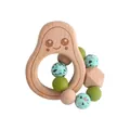 Avocado-shaped beech wood baby teether rattle with green and marble silicone beads - Teething Gelatin / Avocado Green