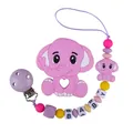 Pink elephant silicone teether toy set with pacifier clip and BABY beaded chain - Purple Jewelry Set