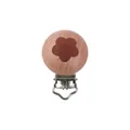 Natürlicher Schnullerclip aus Buchenholz mit eingraviertem Blumenmuster und Metallclip - Blume