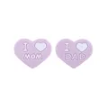 Perle a cuore in silicone lavanda con rilievo I Love MOM e DAD per catenelle ciuccio - Viola