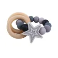 Baby silicone star teether bracelet with wooden rings in dark grey and purple - Gray