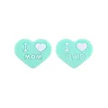 Ciondoli in silicone a cuore verde menta con scritte 'I Love MOM' e 'I Love DAD' - Verde
