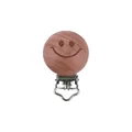 Natürlicher Schnullerklipp aus Buchenholz mit Smiley-Gravur und Metall-Federklammer - Smiley
