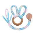 Handmade beech wood pacifier clip set with woven bunny ears in macaron pastel colors - Macaron Mixed Color (2#)