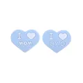 Perline in silicone a cuore azzurre I Love Mom and Dad per catenelle ciuccio fai-da-te - Blu