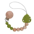 Silicone monstera leaf pacifier clip with beech wood beads in green and natural tones - Avocado Green