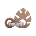 Baby teething bracelet with marble grey silicone beads and beech wood monstera leaf - Marble Gray