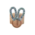 DIY beech wood baby teether ring with blue and green woven cotton rabbit ears - Blue Green White Mixed
