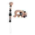DIY baby pacifier chain with beech wood elephant teether and leopard silicone beads - Pacifier Clip And Teether Set / Black