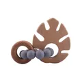 Baby teething bracelet with grey silicone beads and natural beech wood leaf pendant - Gray