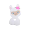 Baby silicone teether featuring a white alpaca shape with pink rose and heart grip - White